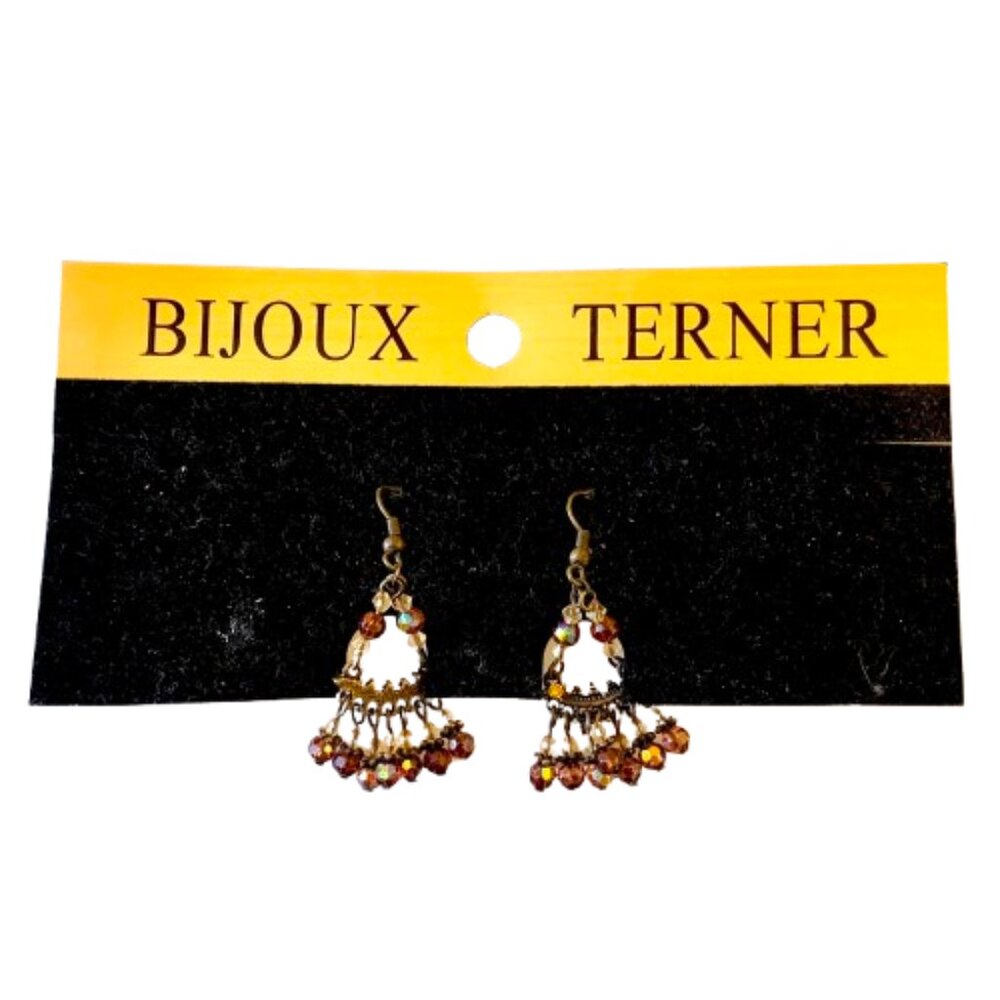 Bijoux Terner Vintage Beaded Dangle Earrings on Original Card Wire Pierced Ears